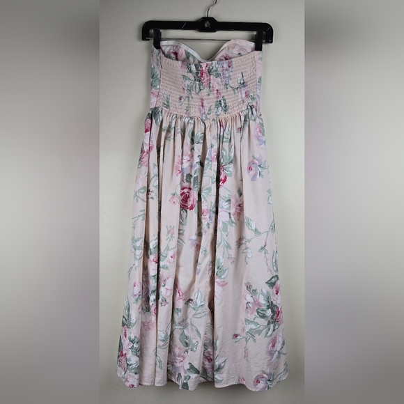 Vintage Urban Outfitters Strapless Floral Midi Dress - Pink and White Size S - Picture 4 of 7